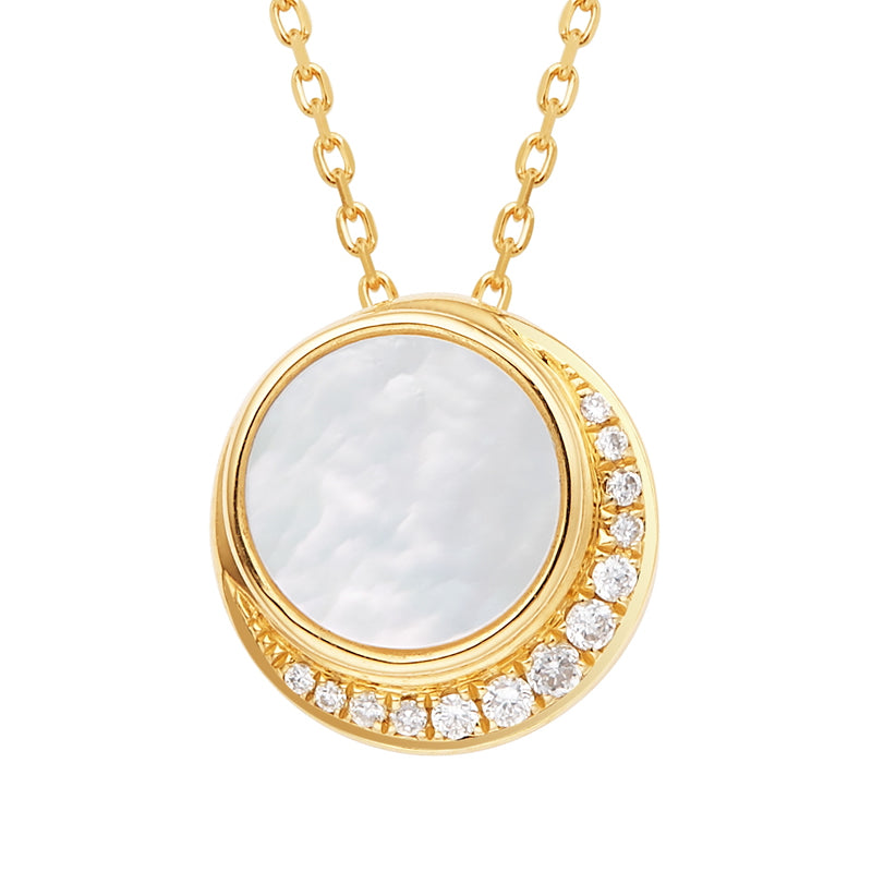18K Gold Mother of Pearl Diamond Necklace