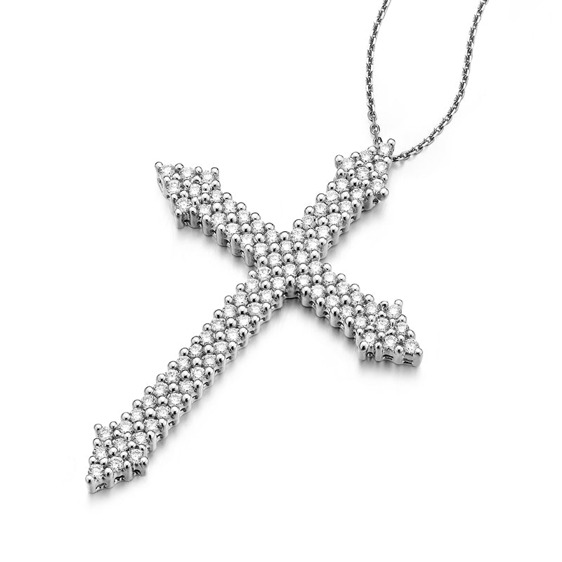 18K Gold Diamond Cross Necklace XL