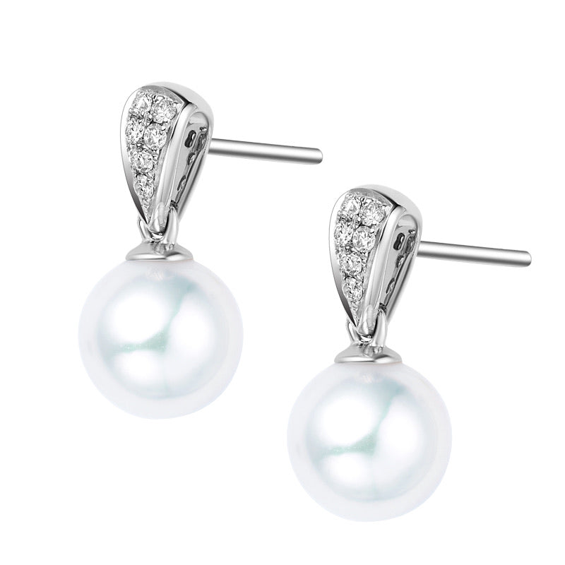 18K Gold Akoya Pearl Diamond Earrings