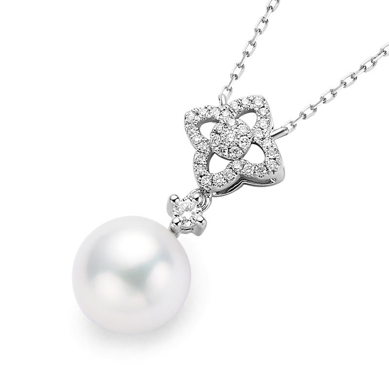 18K Gold Akoya Pearl Diamond Necklace