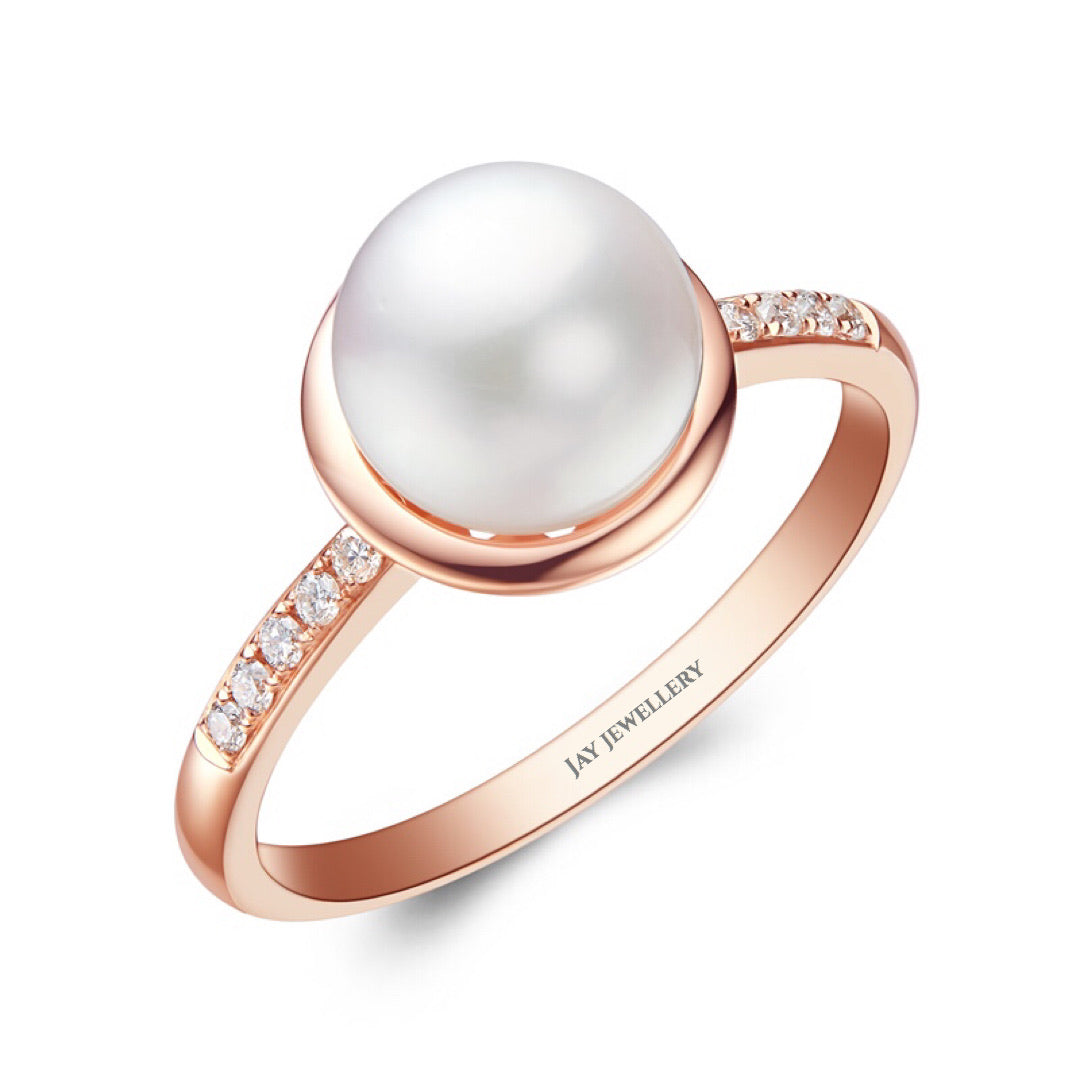 18K Gold Akoya Pearl Diamond Ring