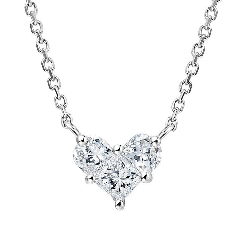 18K White Gold Heart-Shaped Diamond Necklace