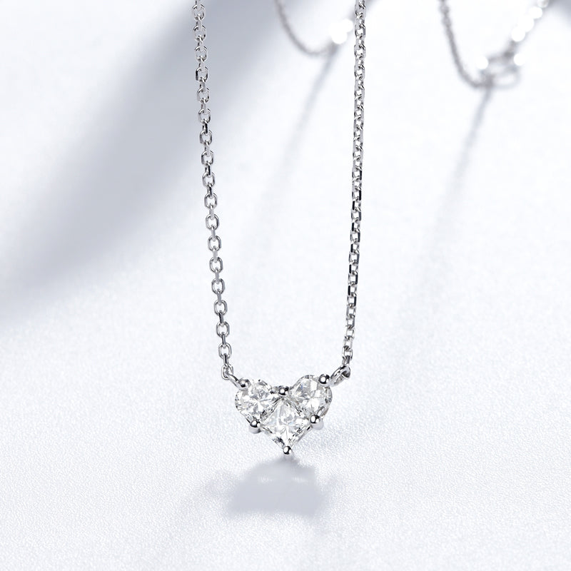 18K White Gold Heart-Shaped Diamond Necklace