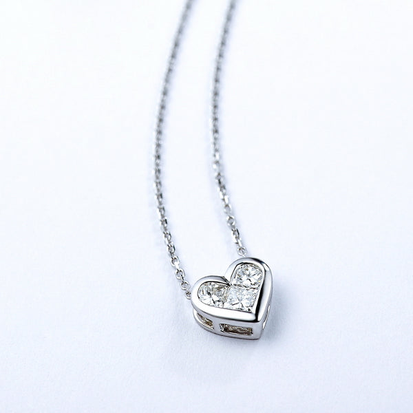 18K Gold Heart-Shaped Diamond Bezel Setting Necklace