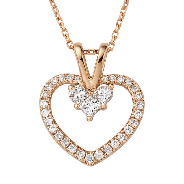 18K Gold Heart Shaped Halo Diamond Necklace