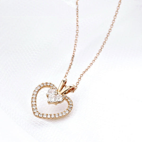 18K Gold Heart Shaped Halo Diamond Necklace