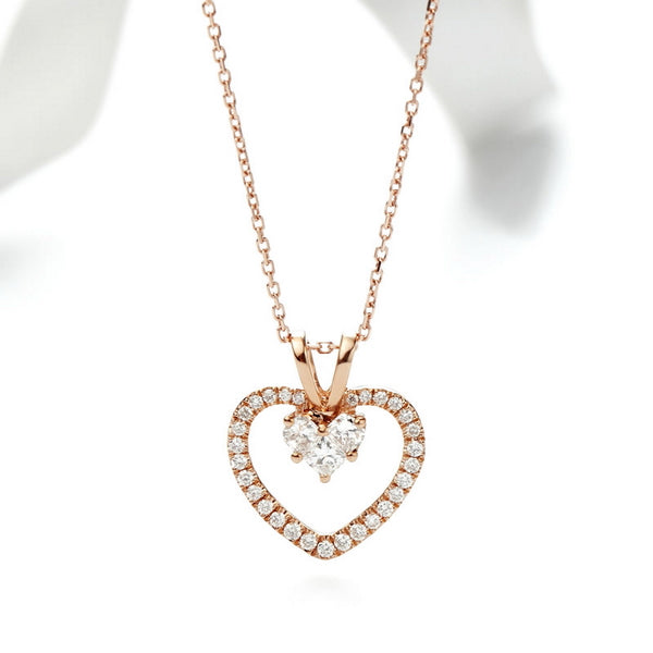 18K Gold Heart Shaped Halo Diamond Necklace