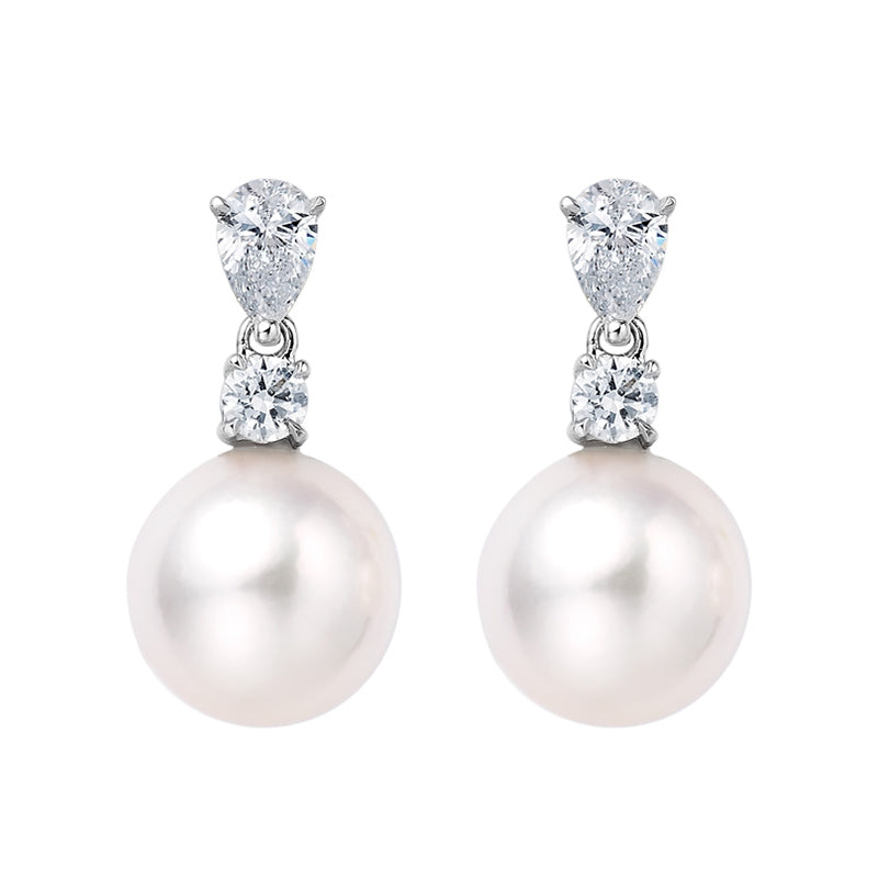 18K White Gold Akoya Pearl Diamond Earrings