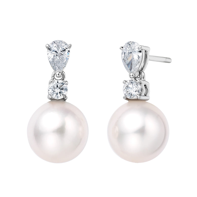 18K White Gold Akoya Pearl Diamond Earrings