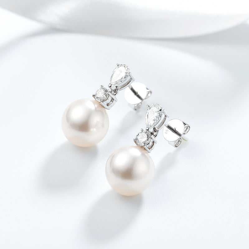 18K White Gold Akoya Pearl Diamond Earrings