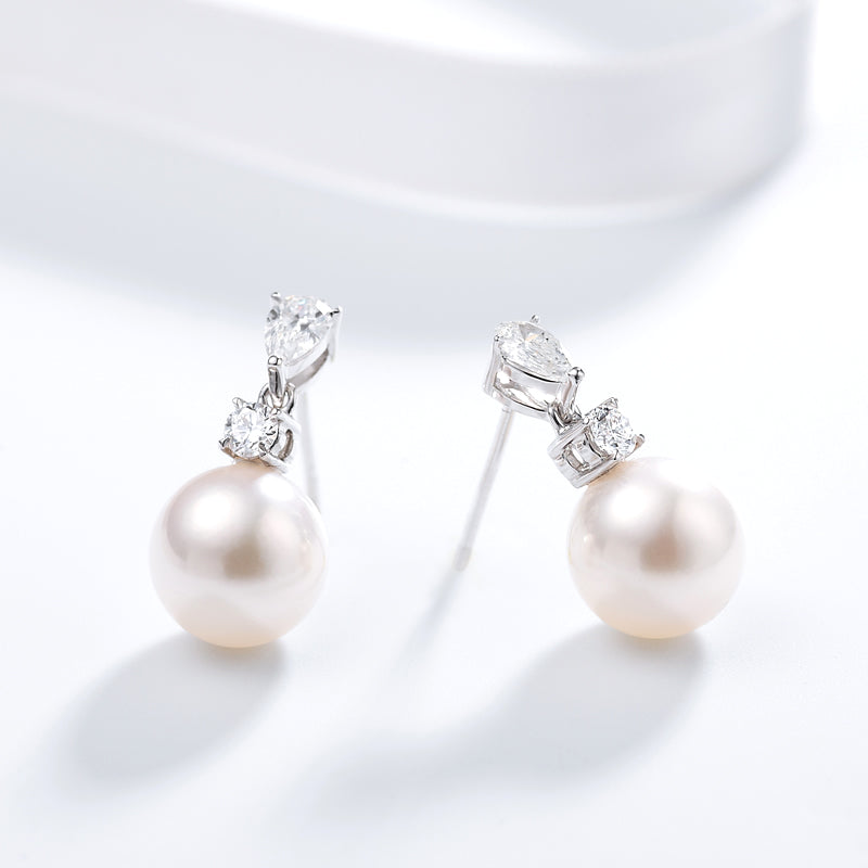 18K White Gold Akoya Pearl Diamond Earrings