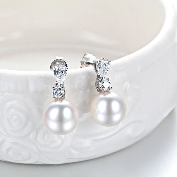 18K White Gold Akoya Pearl Diamond Earrings