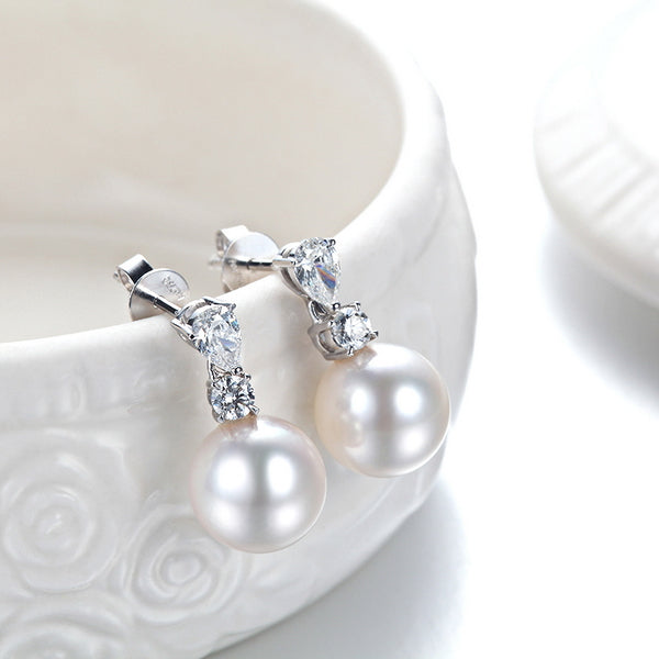 18K White Gold Akoya Pearl Diamond Earrings