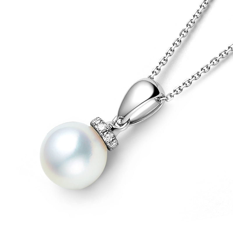 18K Gold Akoya Pearl Diamond Necklace