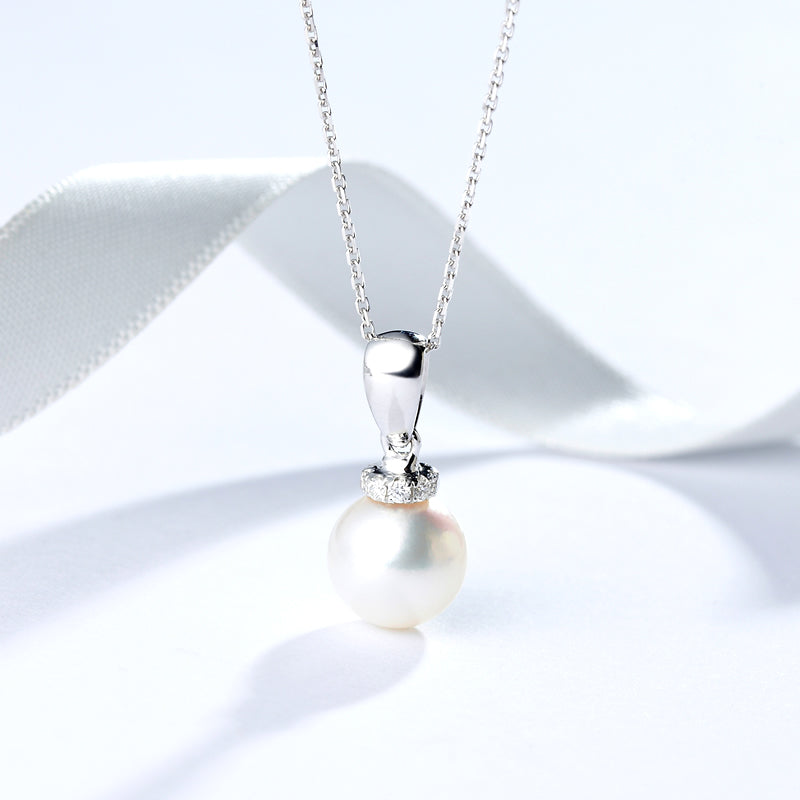 18K Gold Akoya Pearl Diamond Necklace