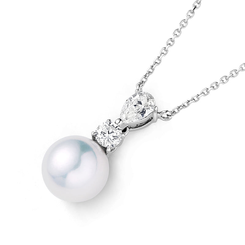 18K White Gold Akoya Pearl Diamond Pendnat