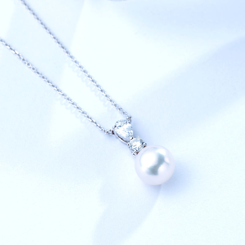 18K White Gold Akoya Pearl Diamond Pendnat