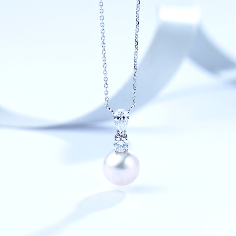 18K White Gold Akoya Pearl Diamond Pendnat