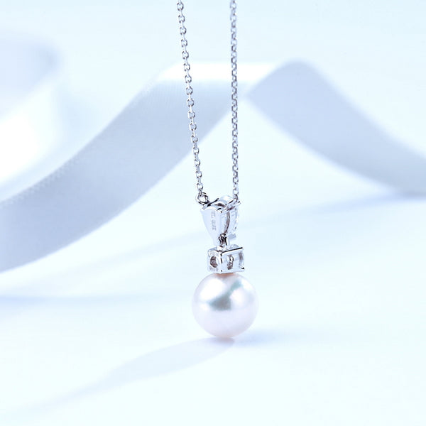 18K White Gold Akoya Pearl Diamond Pendnat