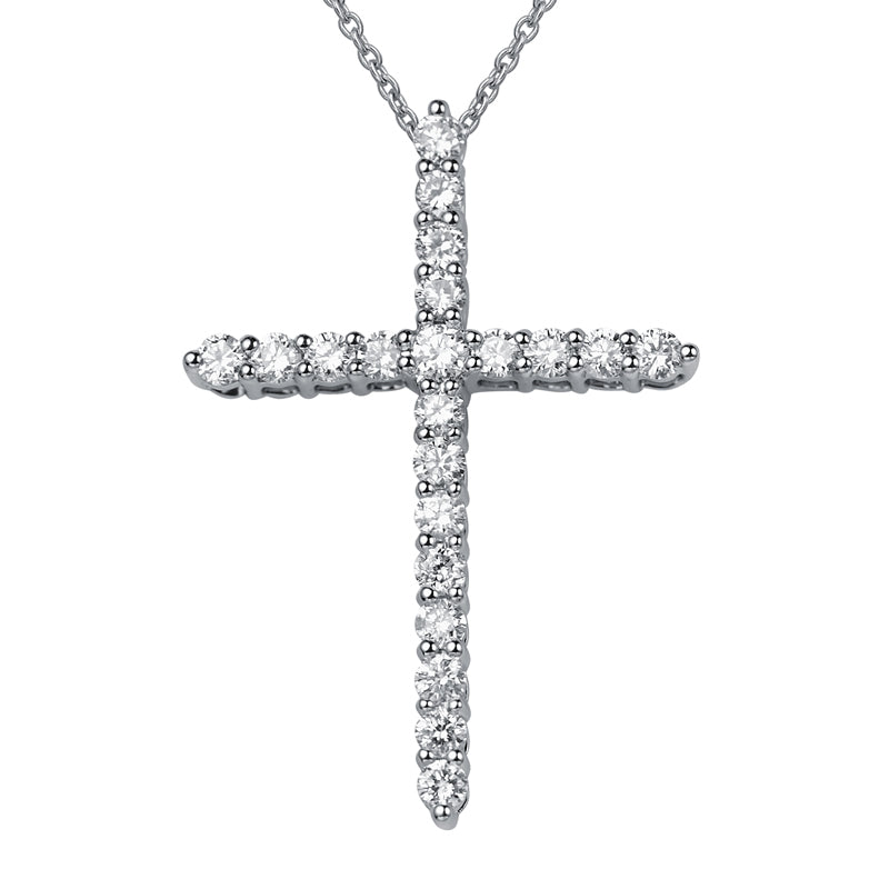 18K Gold Class Diamond Cross Necklace L