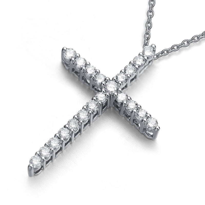 18K Gold Class Diamond Cross Necklace L