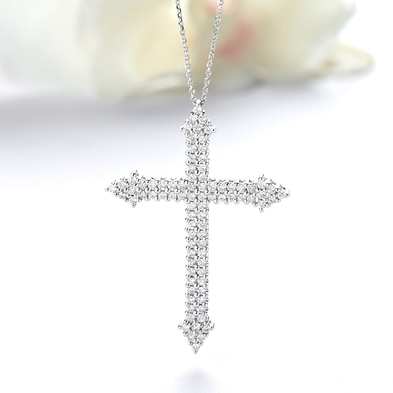 18K Gold Diamond Cross Necklace XL