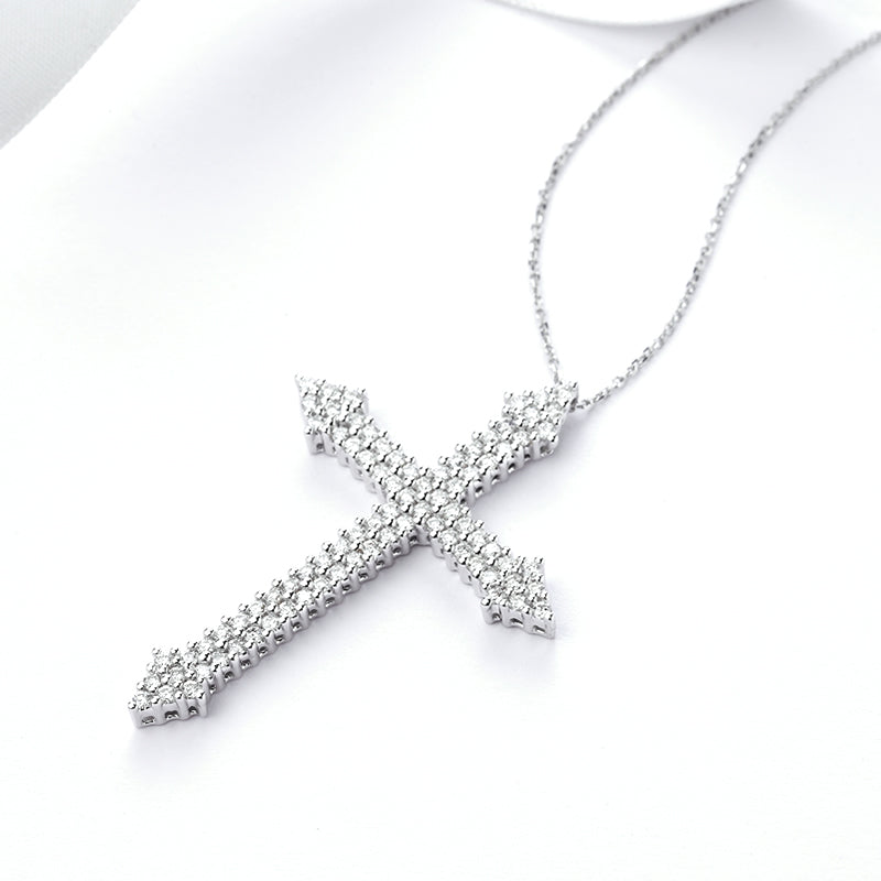 18K Gold Diamond Cross Necklace XL