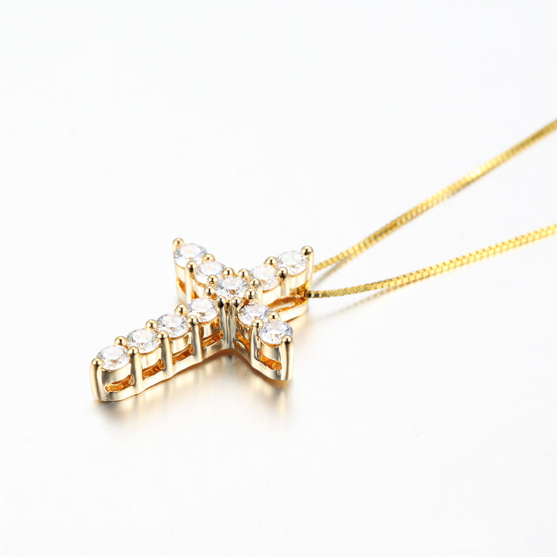 18K Gold Classic Diamond Cross Necklace