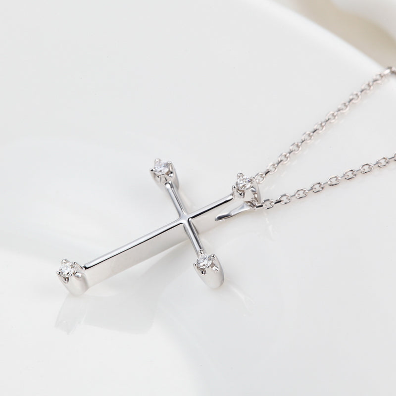 18K Gold Simple Diamond Cross Necklace