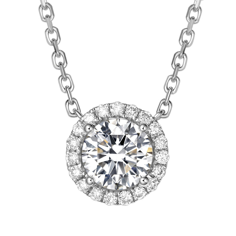 18K Gold Halo Diamond Necklace