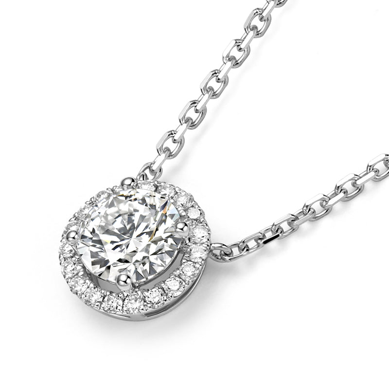 18K Gold Halo Diamond Necklace