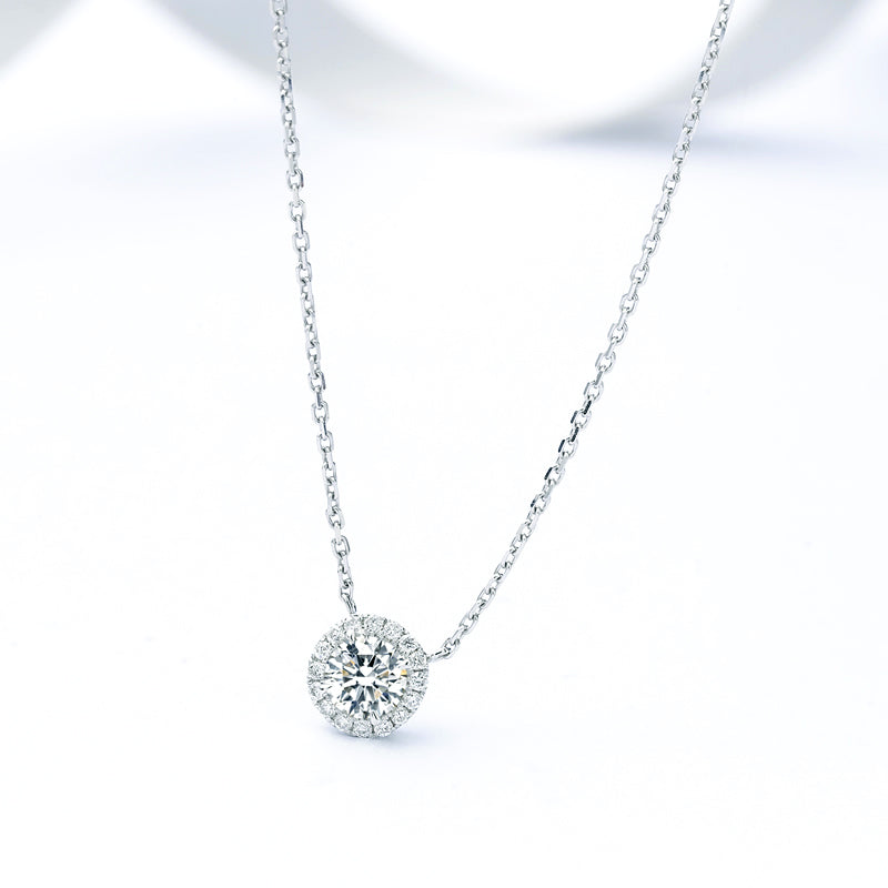 18K Gold Halo Diamond Necklace