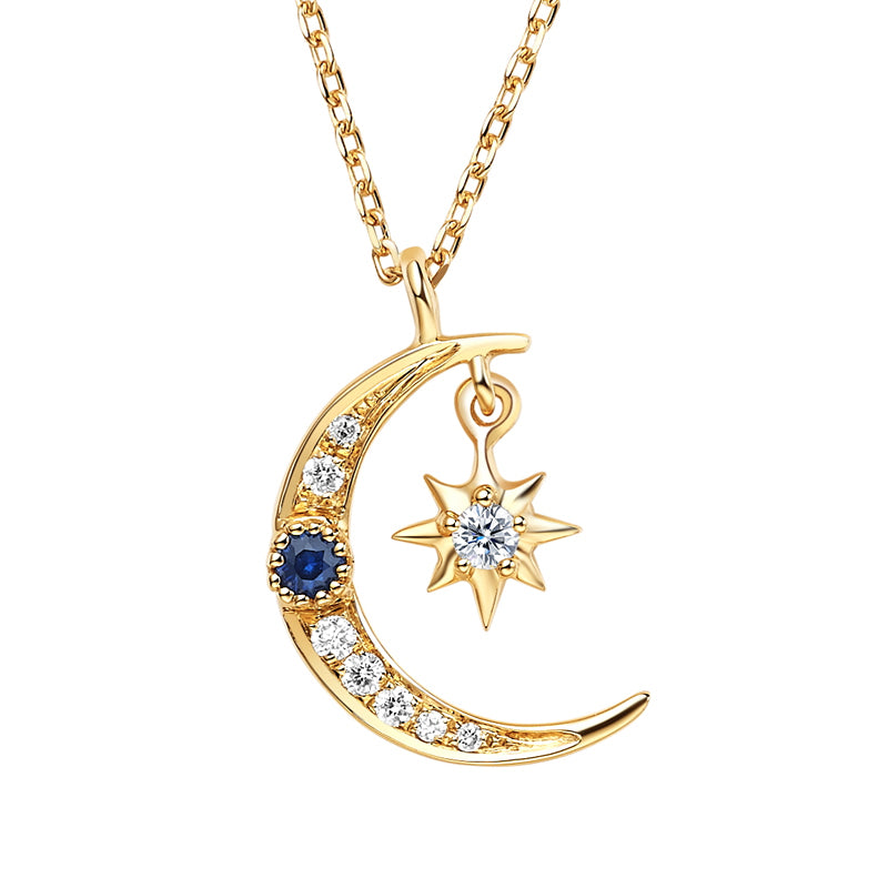 18K Gold Moonstar Diamond Sapphire Necklace