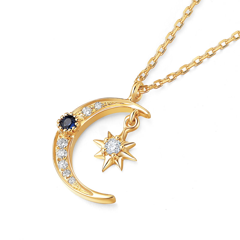 18K Gold Moonstar Diamond Sapphire Necklace