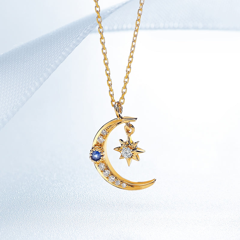 18K Gold Moonstar Diamond Sapphire Necklace