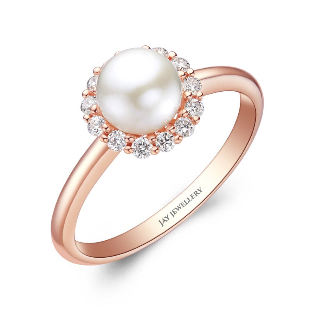 WPL10001R-18K Gold/Platinum Akoya Pearl Diamond Ring