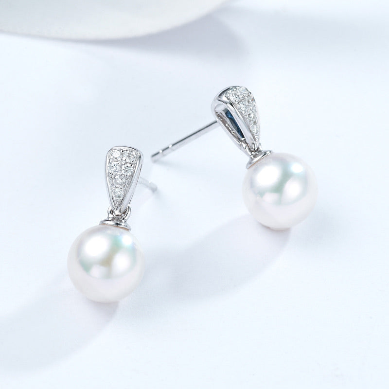 18K Gold Akoya Pearl Diamond Earrings